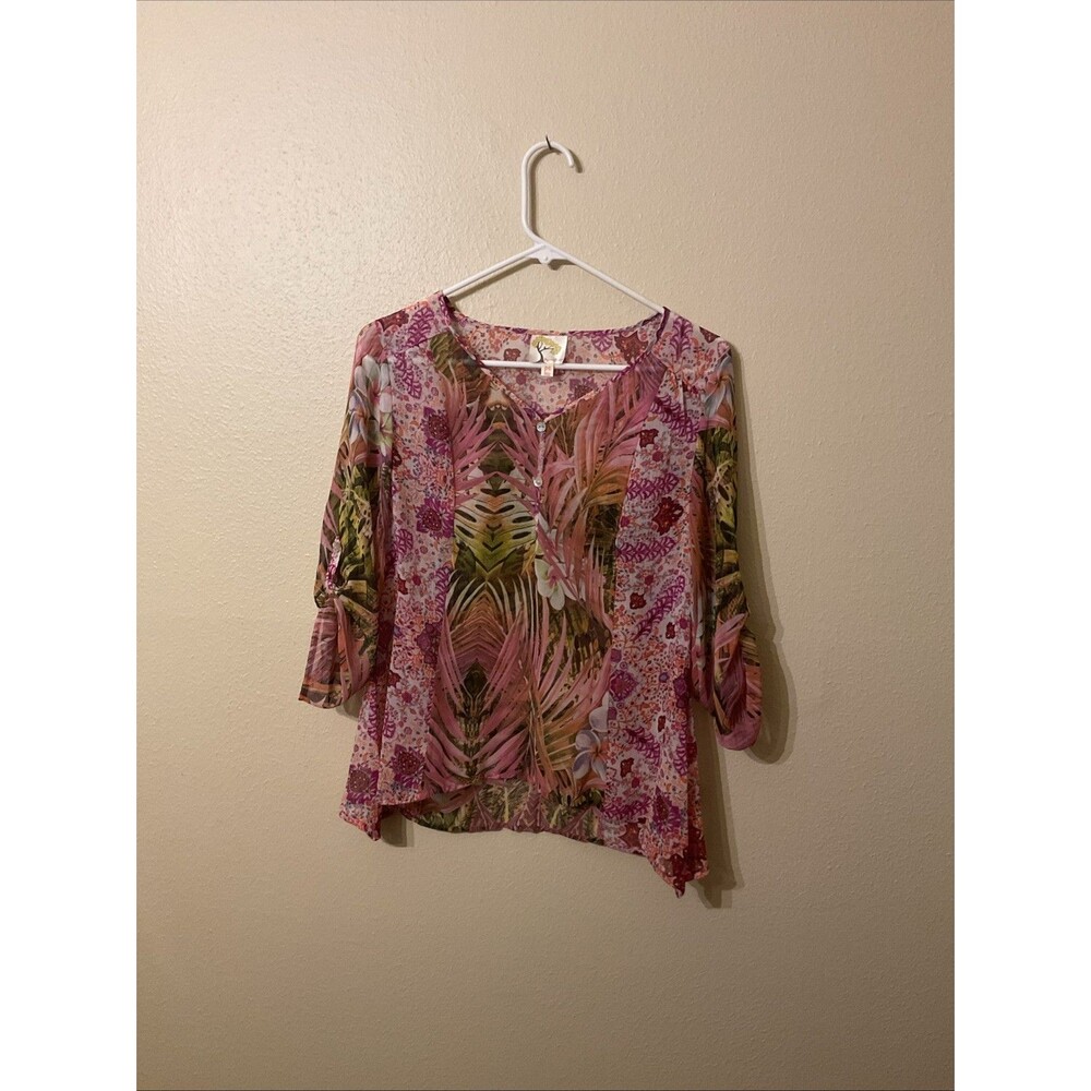 Fig & Flower Women Size SP Multicolored Floral Sheer Boho Top Anthropologie